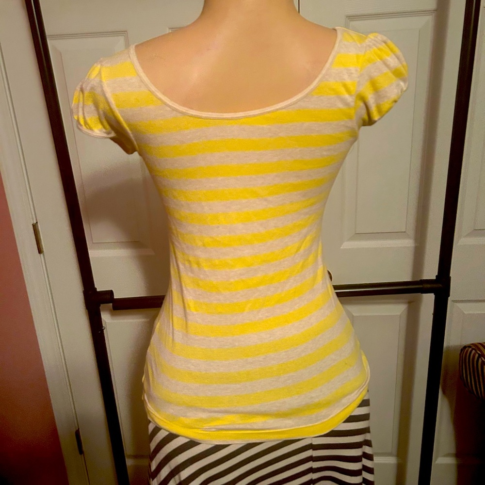 Yellow and White Striped Women's Top